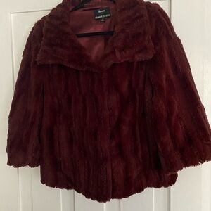 Dennis Basso Deep Burgundy Faux Fur Teddy Jacket